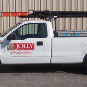 Jolly Roofing truck for commercial roofing projects